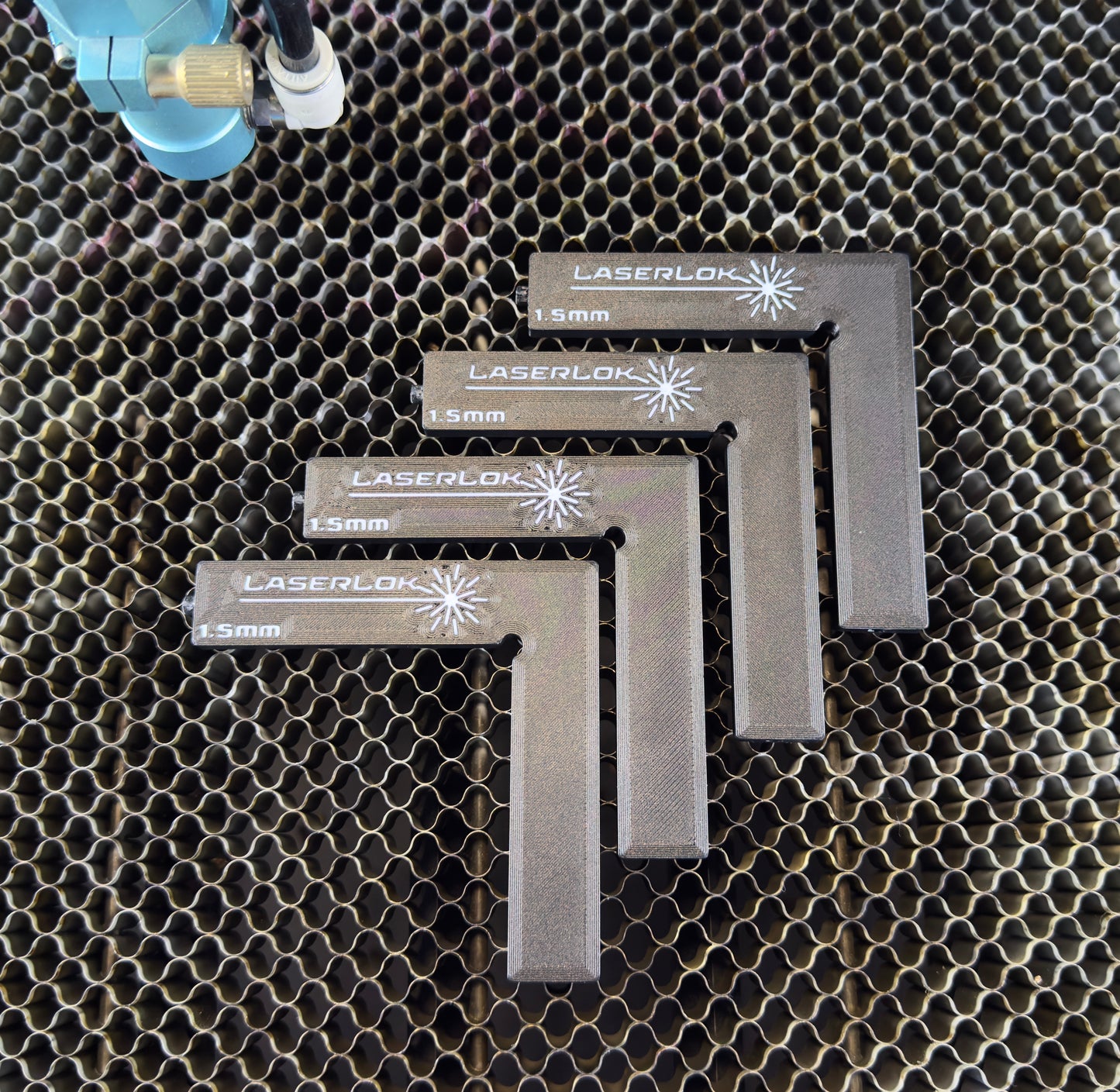 LaserLok™ Magnetic L-Corners designed for squaring on your laser bed
