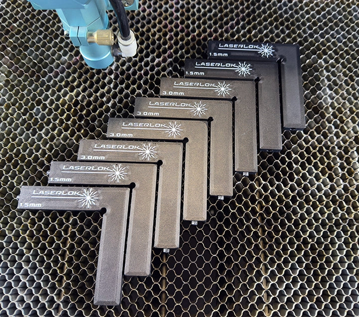 LaserLok™ Magnetic L-Corners designed for squaring on your laser bed