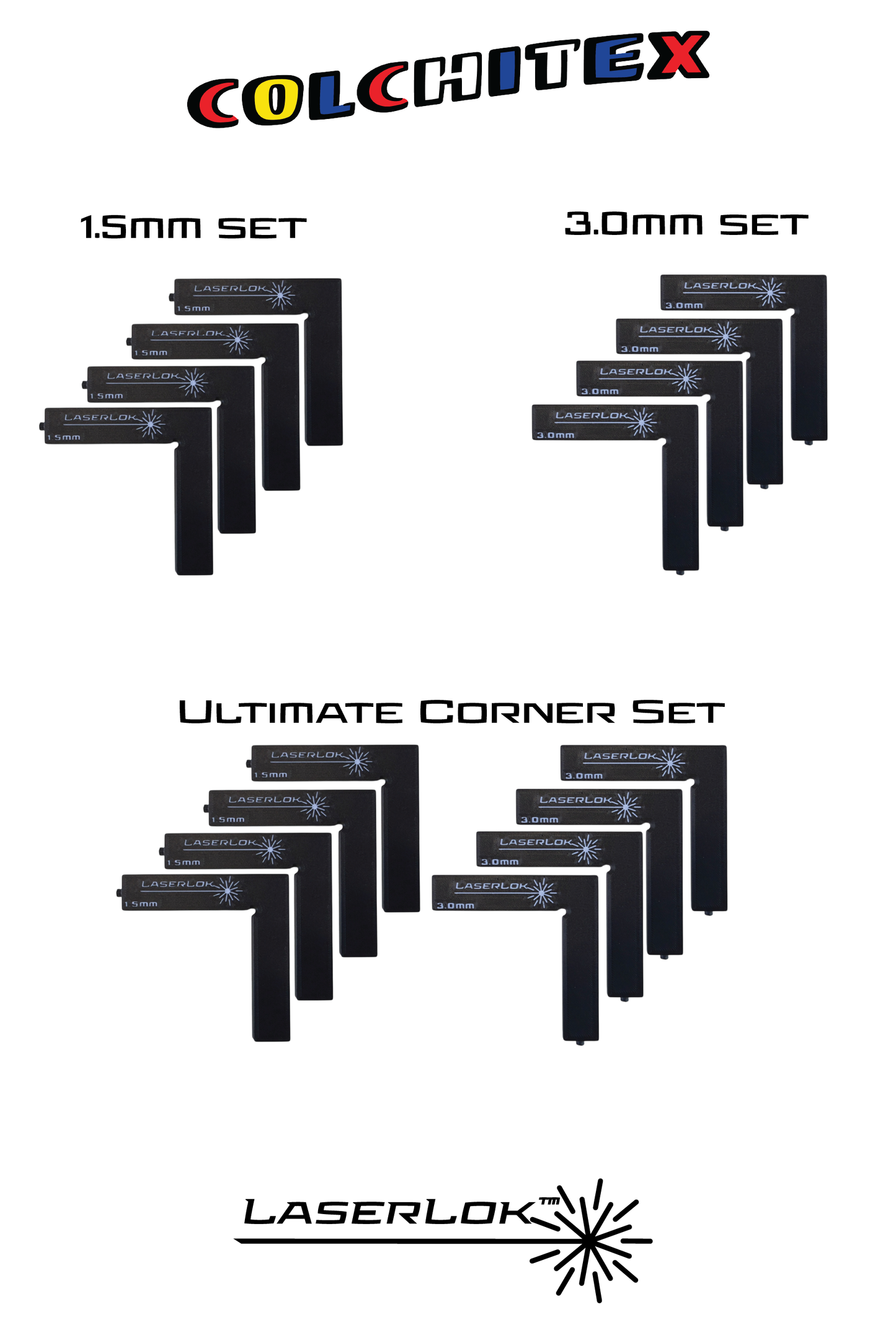 LaserLok™ Magnetic L-Corners designed for squaring on your laser bed